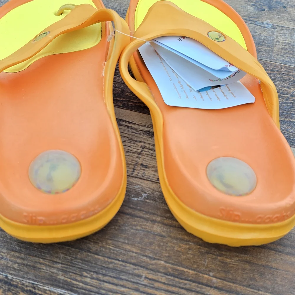 Bright Orange and Yellow Flip Flops Men's Size 8 - Picture 4 of 7